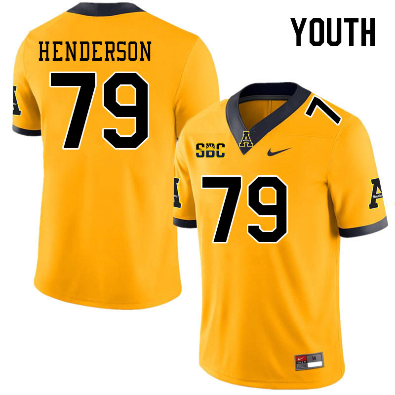 Youth #79 Sammy Henderson Appalachian State Mountaineers College Football Jerseys Stitched Sale-Gold - Click Image to Close
